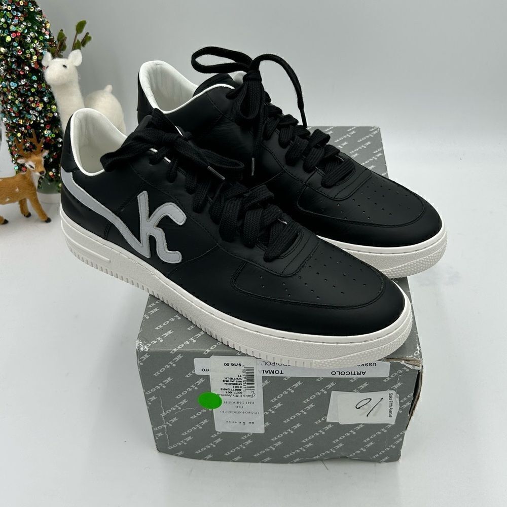 Men’s Kiton KNT black leather sneakers size 11 maiden in Italy - Picture 2 of 12